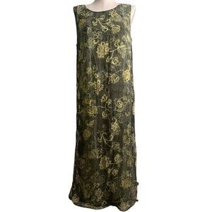 August Max Woman Sleevless Midi Dress 16W Green Sheer Floral Overlay Artsy Lagom